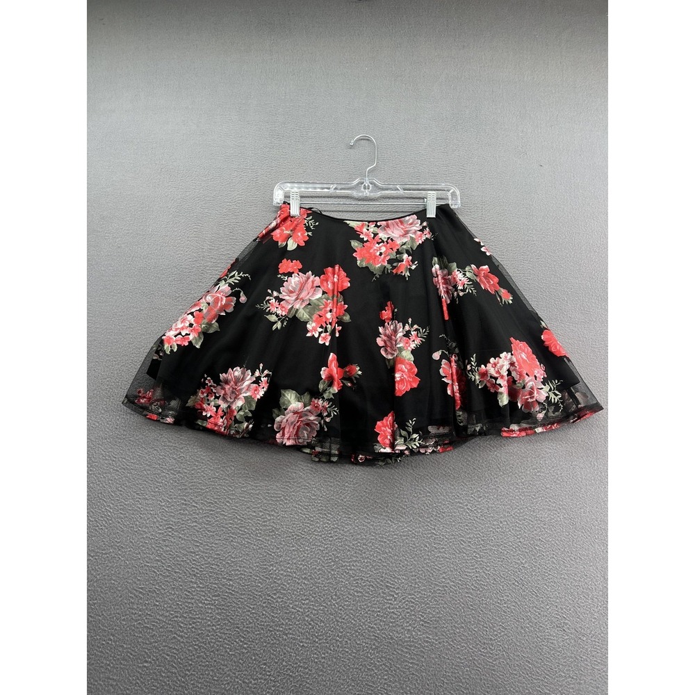 City Studio Skirt Womens 5 Black Floral Tulle Mesh Lined Fit Flare Mini Party